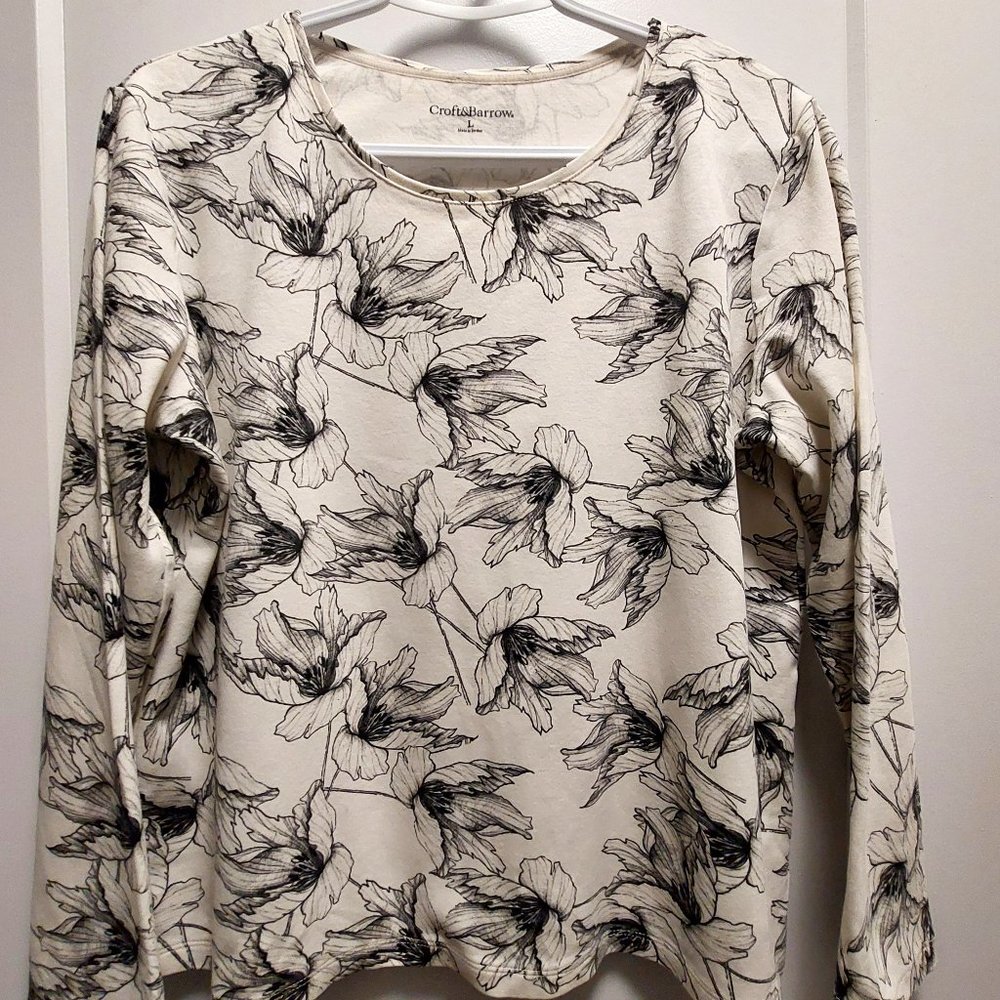 CROFT & BARROW Women's 100% Cotton Floral Print Long Sleeve Top - Sz Large